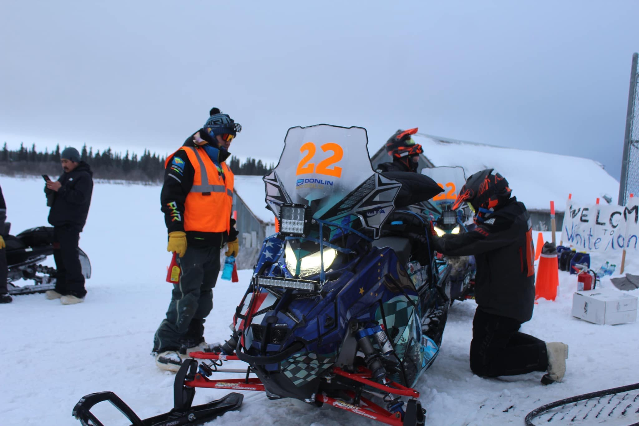 Team 22 arrives in White Mountain to refuel during the 2024 race. After scratching in the 2024 race, Trent Johnson is back, pairing with Tad Covault of Soldotna for the 2025 race. Photo: Melody Bergamaschi / Iron Dog group