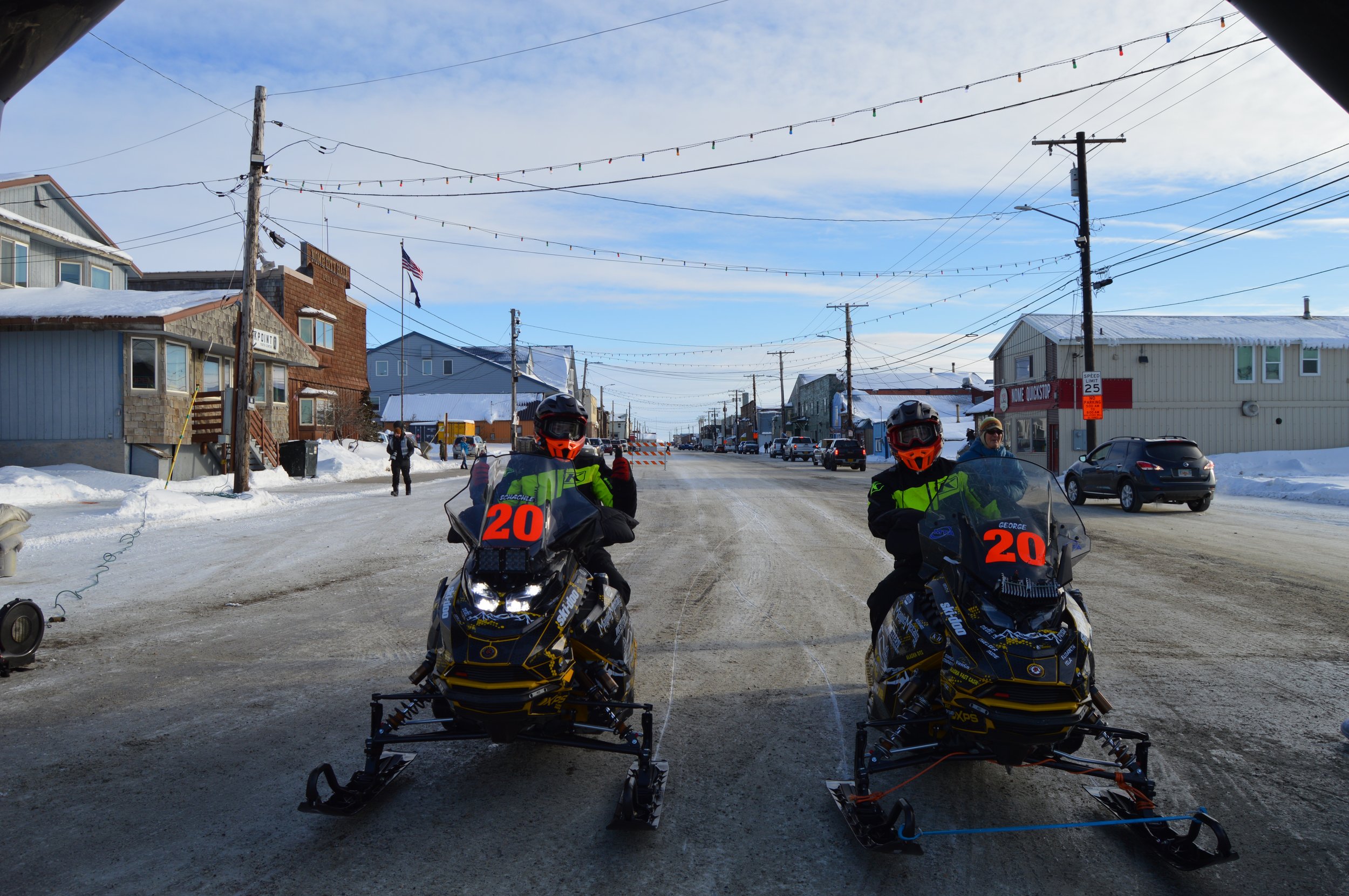 Team 20, Brad George and Robby Schachle, has held a commanding lead since the beginning of the Iron Dog Race. They were the first to arrive in Nome. Penny Olanna photo