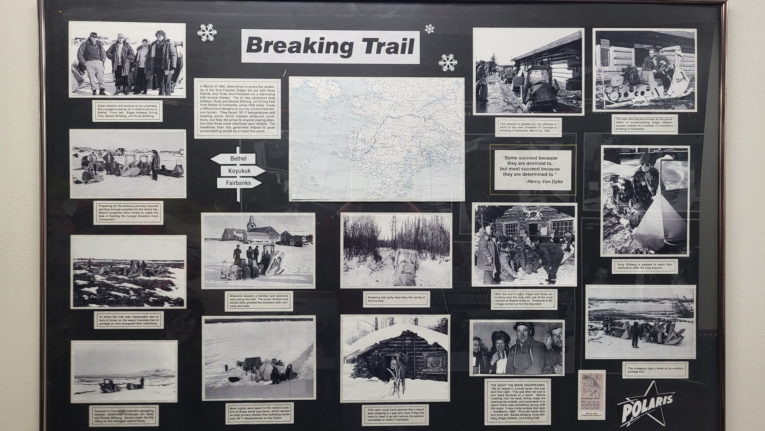Polaris has a long history with Alaska as it developed its snowmachines over the years. Here they have a poster honoring that tradition outside of their offices in Roseau, Minn. Ski-Doo, which has been on the podium the majority of the 2020s, will be on the hunt for a re-do in 2025. Photo: Courtesy Tim Heffron