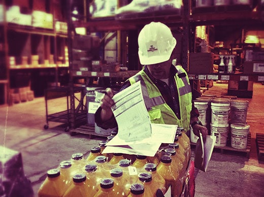 Kevin working in the warehouse