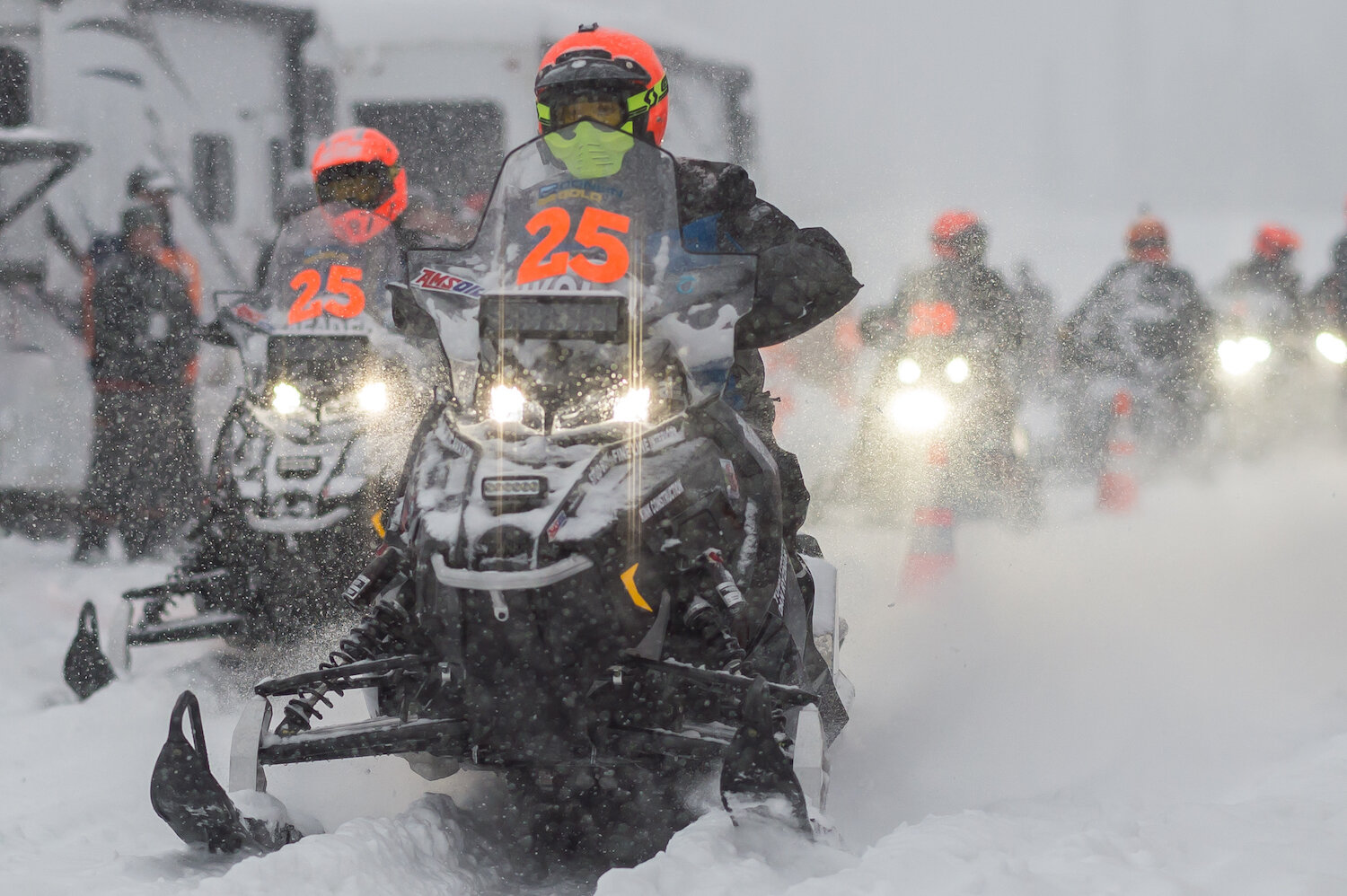 Tom Stokes Team 25, Dietrich Nikolai and Nicholas Reader, depart from Deshka Landing during the 2019 Iron Dog. The new Iron Dog now starts in Fairbanks.