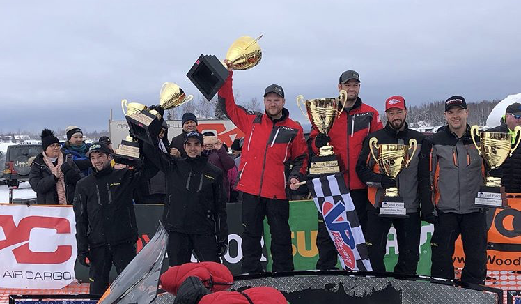 Team 5, in third; Team 7, in first; and Team 10, in second, celebrate their Iron Dog 2020 podiums on Saturday.