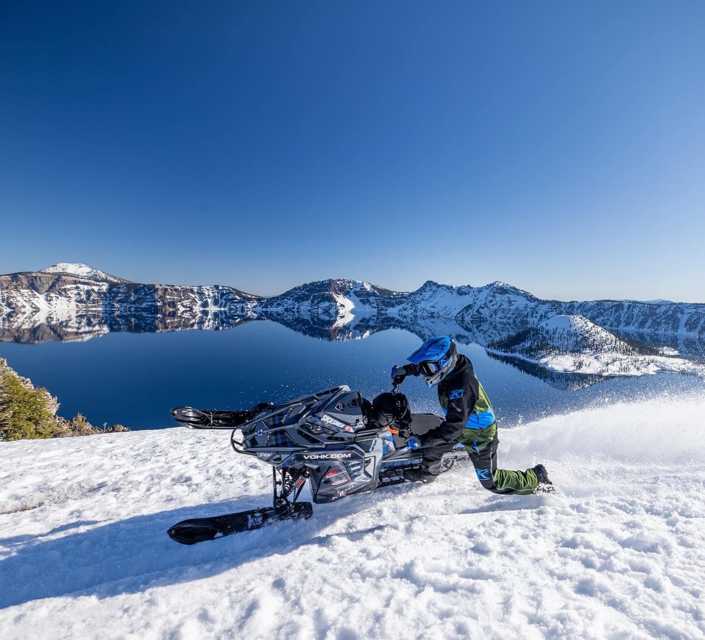 Smasher Kaltenbacher takes part in a photo shoot at Crater Lake. Photo credit: Nick Reedy