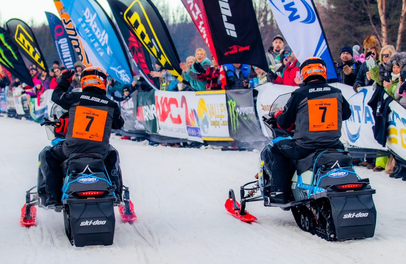 Team 7 leaves the start line during of Iron Dog 2022. They are among the top teams into McGrath as of Saturday night. Courtesy Heather Sottasonti