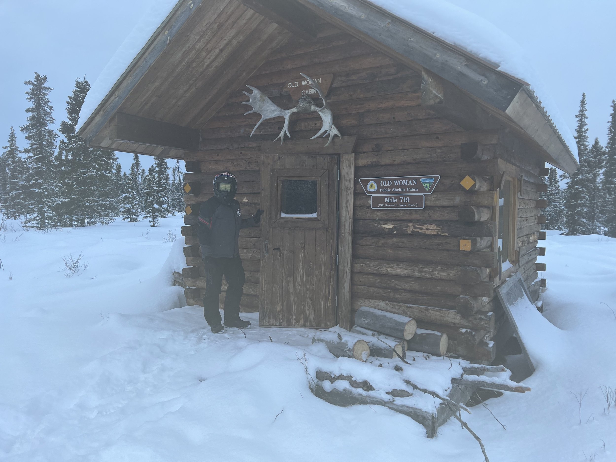 Team 10’s Chris Olds said riding with Team 51 Russell Nelson to Nome allowed him to slow down and enjoy the sights. Here he is at Old Woman Cabin. Russell Nelson photo